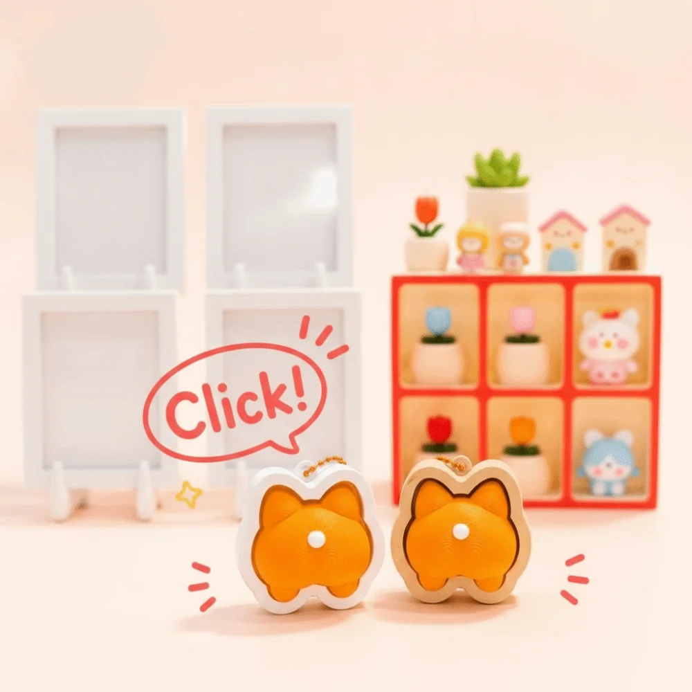 Finger Button Clicker Fidget Keychain Soft Slow Rebound Cute Clicking Pressure Relief Cartoon Animals Funny
