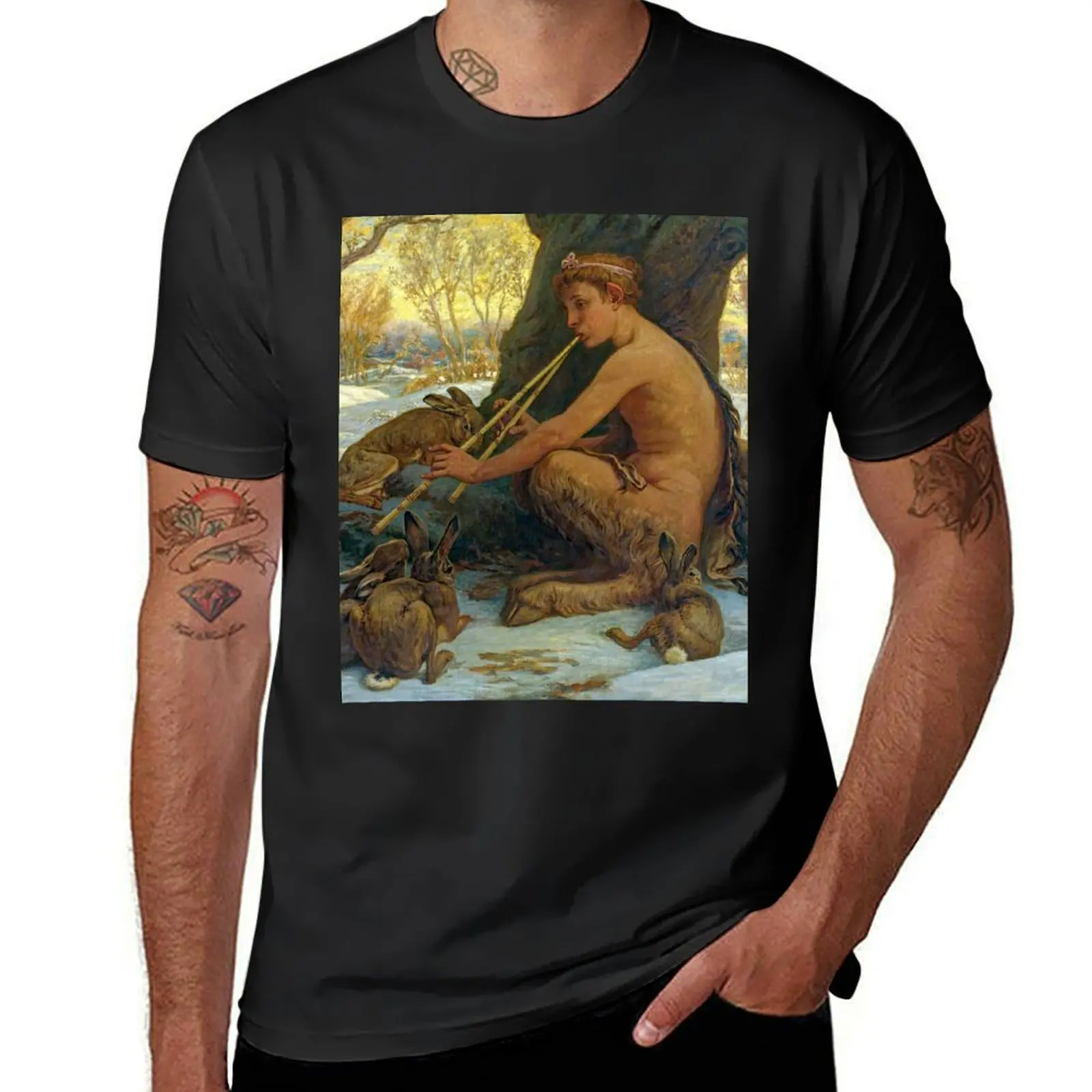 The Young Satyr Marsyas (Marsyas enchanting the Hares), by Elihu Vedder T-Shirt quick drying quick-drying designer t shirt men