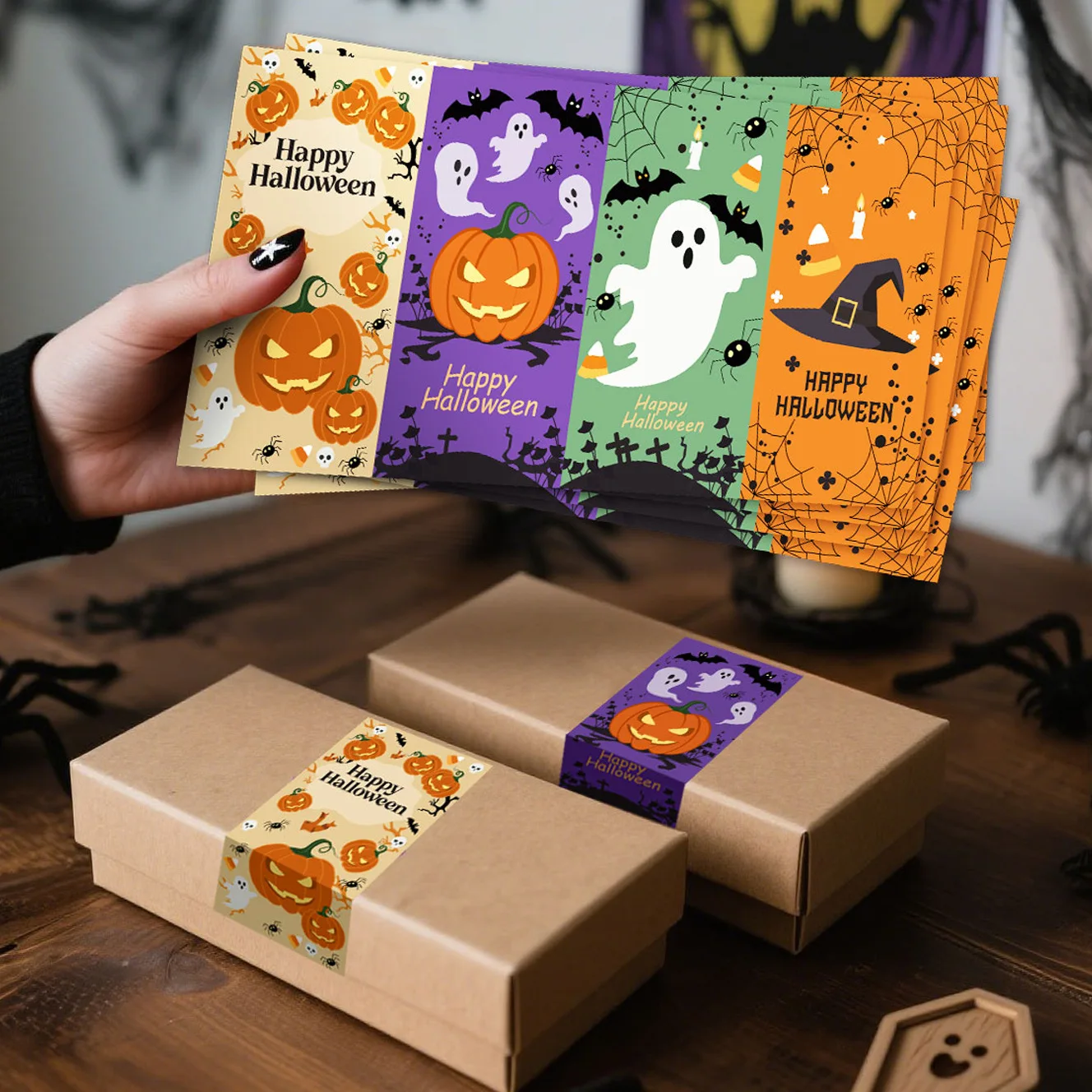 Halloween Decorative Sealing Sticker 50/100pcs Happy Halloween PVC Adhesive Tapes for Gift Box Candy Cake Baking Bag Pack
