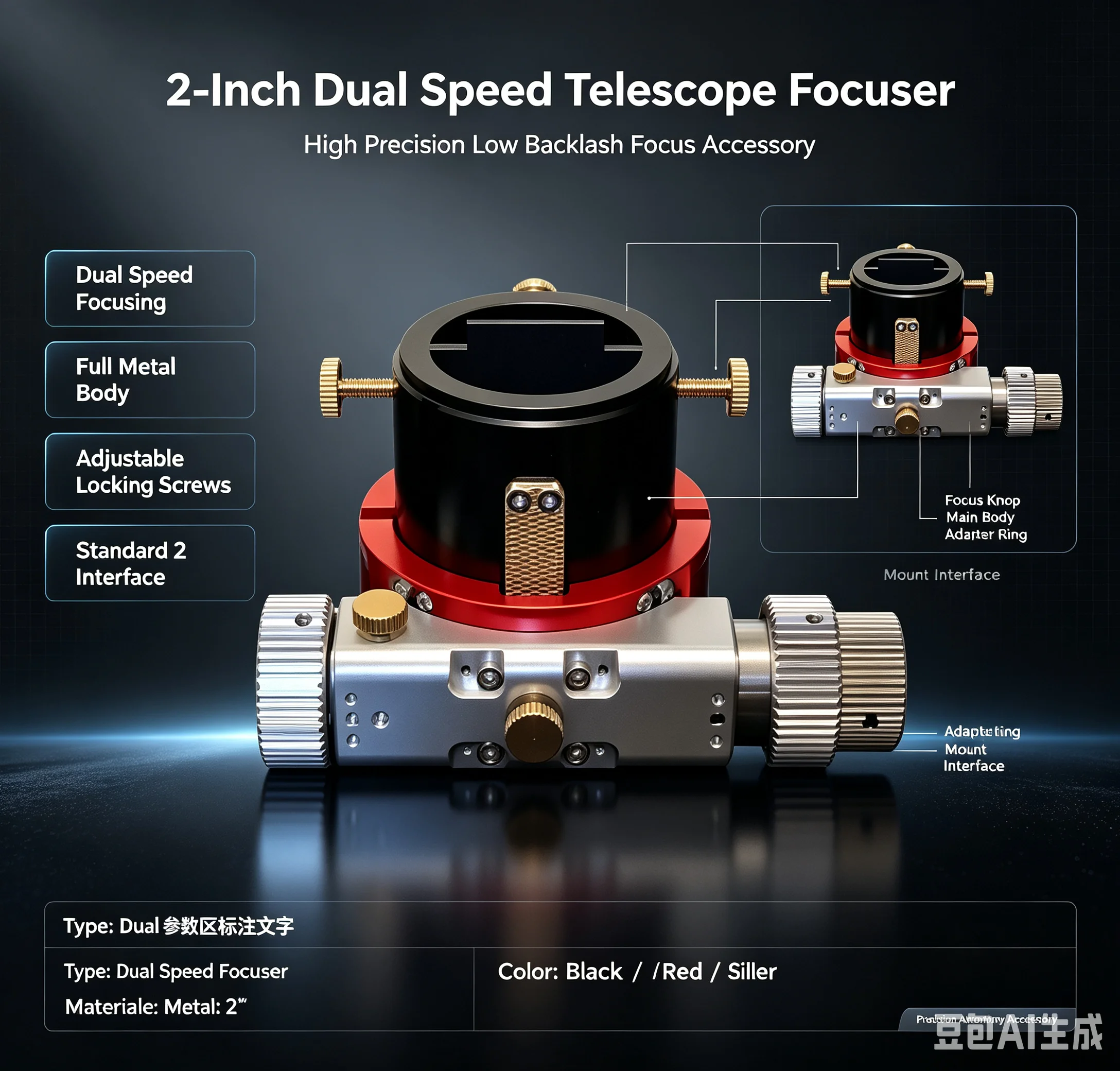2 Inch Dual Speed Rack and Pinion Focuser for SCT GSORC RC8 RC6 Skywatcher Newtonian with ZWO EAF Compatibility