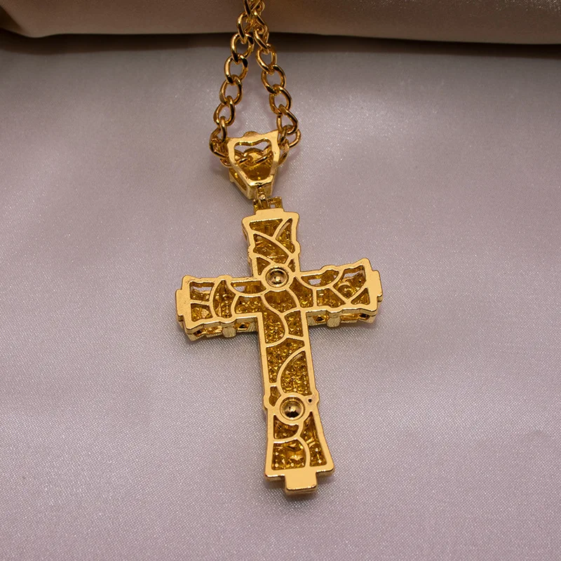 1 Simple Style MEN'S Rhinestone Christian Cross Rhinestone Pendant Necklace Personality Fashion Street Domineering Chain Jewelry image 4