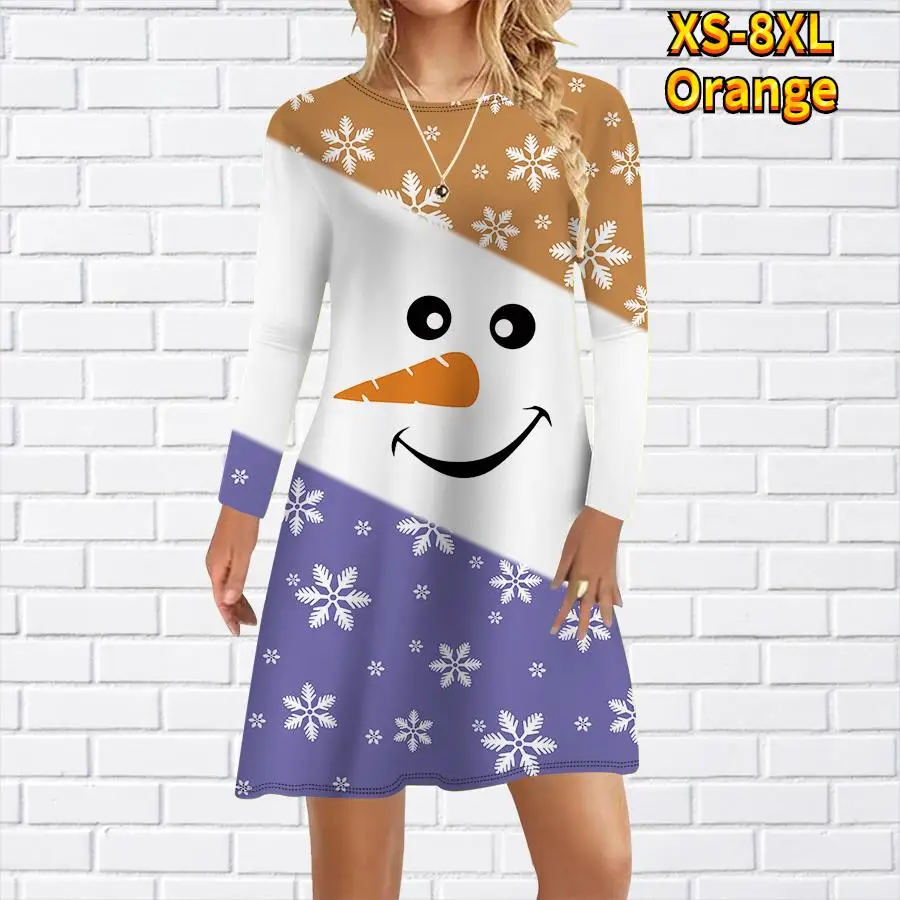 أنيقة لطيف عيد الميلاد ثلج مطبوعة فستان المرأة الصغيرة الخريف الشتاء الحلو طويلة الأكمام فضفاضة عادية فستان حفلة عيد الميلاد رداء #4