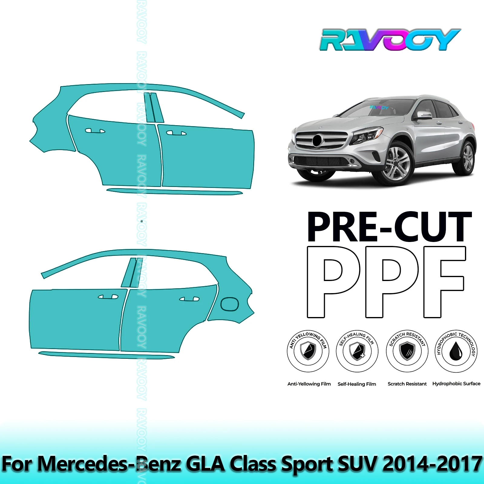 

For Mercedes-Benz GLA Class Sport SUV 2014-2017 8.5mil Pre-Cut PPF Door & A/B Pillar Kit TPU Paint Protection Film Set