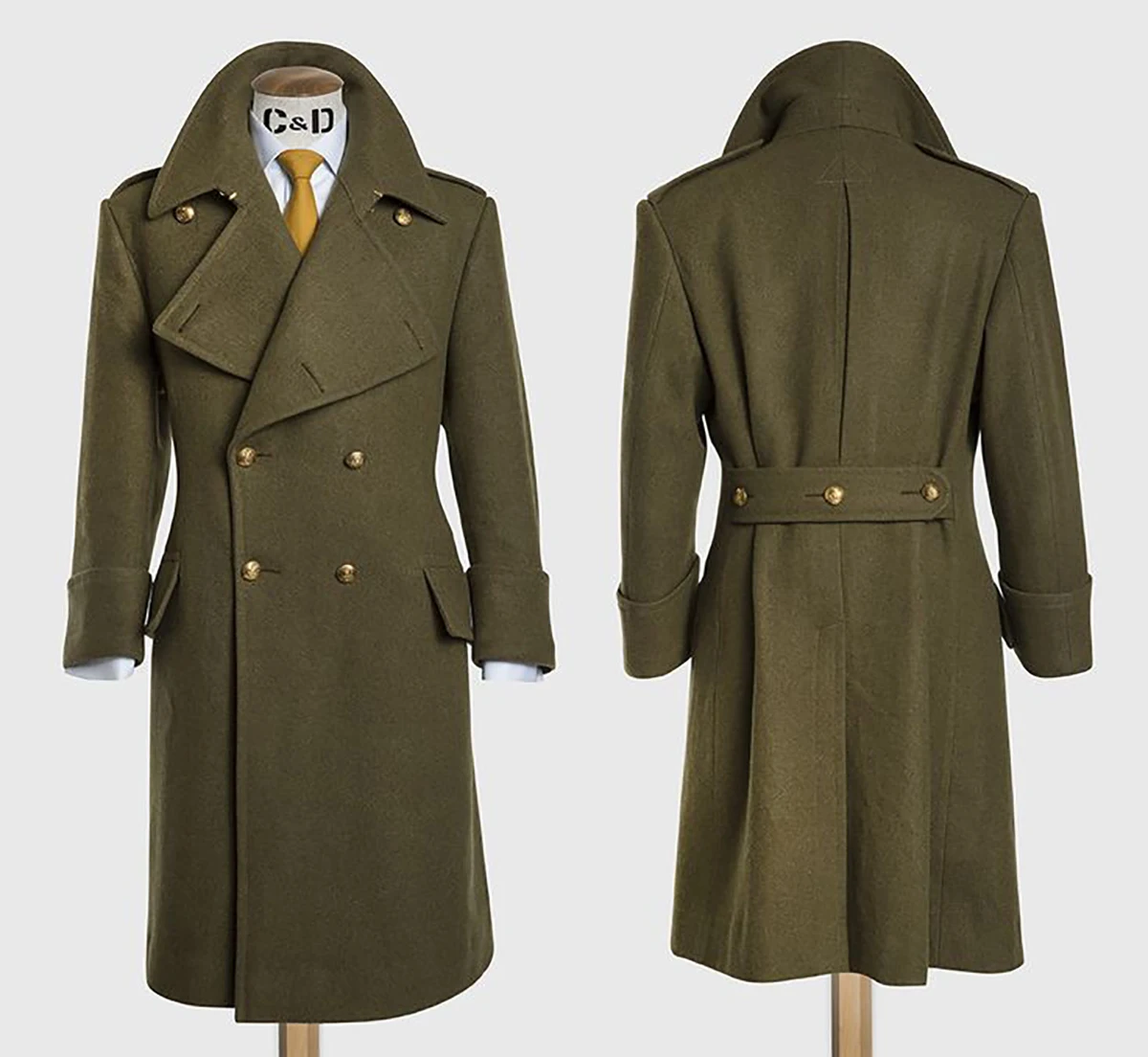 England Style Vintage Men's Woolen Overcoat Double Breasted Big Lapel Thick Trench Coat Customized Plus Size Winter Warm Jacket