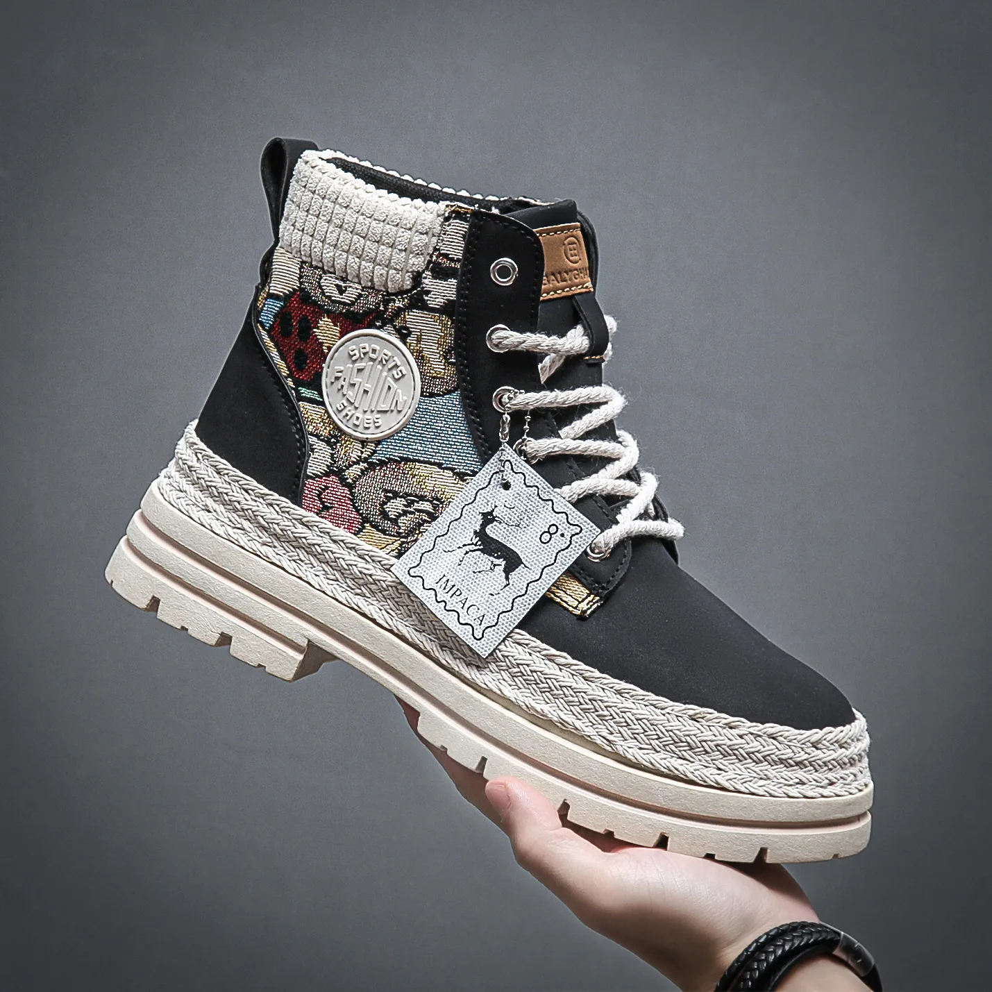

Men's Boots Autumn/winter Thick Sole High Top Lace-up Flat Heel New British Style Work Boots Casual Trend Fashion Boots