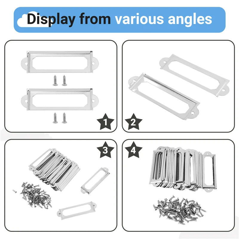 40 مجموعة مكتب مكتبة ملف درج خزانة بطاقة علامة تسمية حامل إطار معدني (لون فضي)