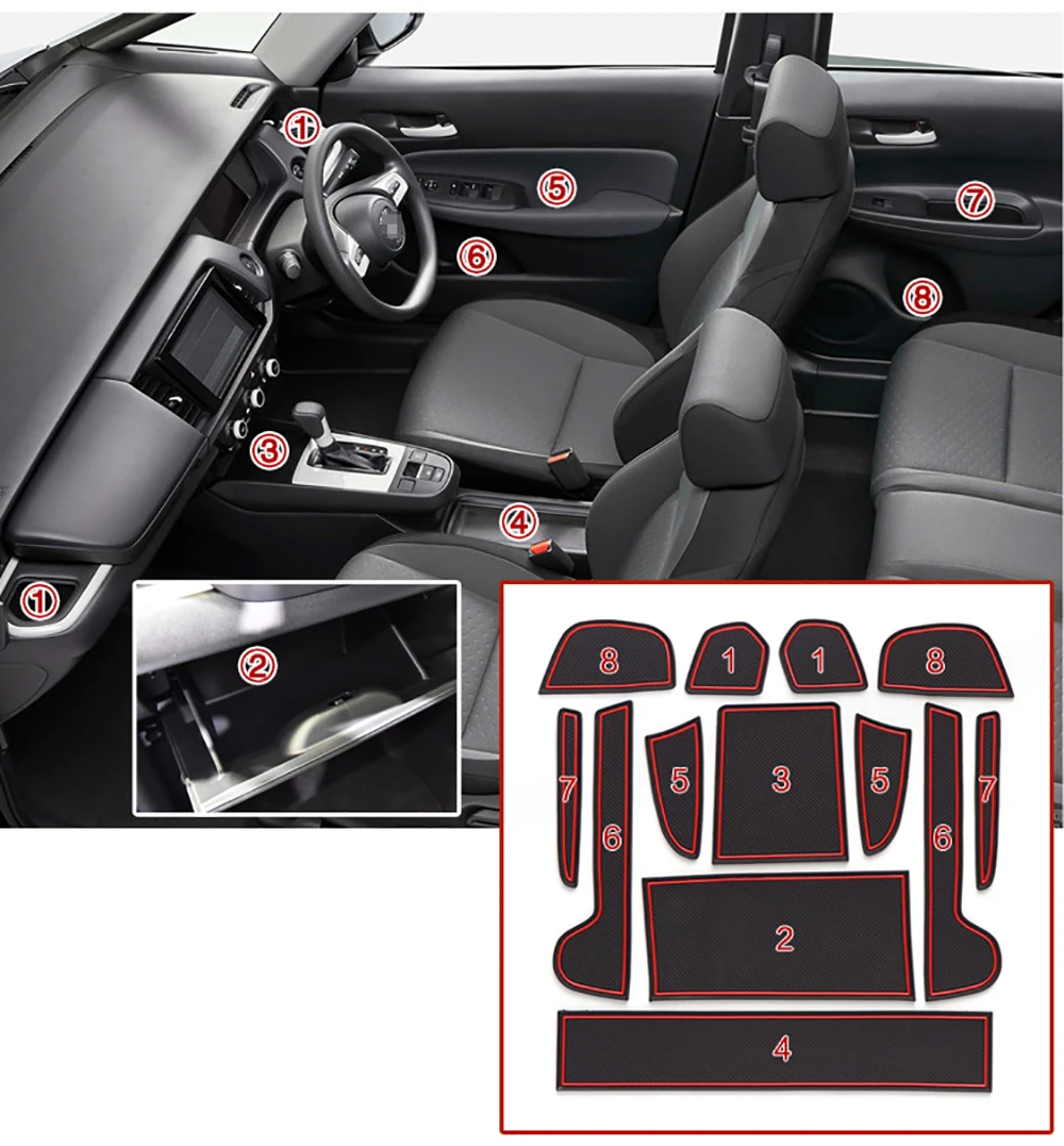 For Honda Fit Jazz 2009~2016 Car Door Slot Mate Door Groove Mat Gate Slot Mats Carpets Position Cup Holder Pads