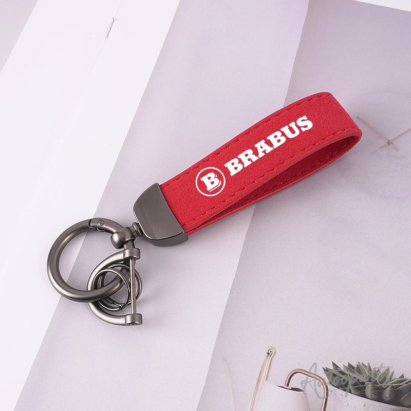 Chaveiro de Couro e Camurça com Fivela em Ferradura para Carros Esportivos Brabus Smart W204 W205 GLC G63 G65 W463 G500 G350 CLA W464