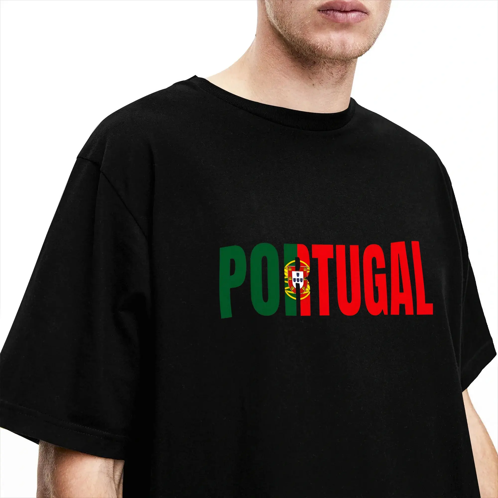Portugal Flag Fill Letter Men T Shirts  Funny Tee Shirt Short Sleeve O Neck T-Shirts Cotton Gift Idea Clothing