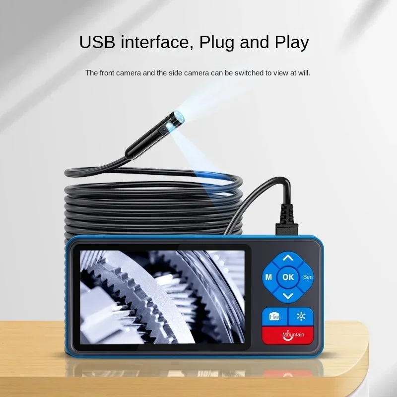 Endoscópio com lente dupla, 4.5 polegadas, 8mm, comutação lateral da lente, armazenamento do tf, fio duro de 5m, endoscópio impermeável ipx5