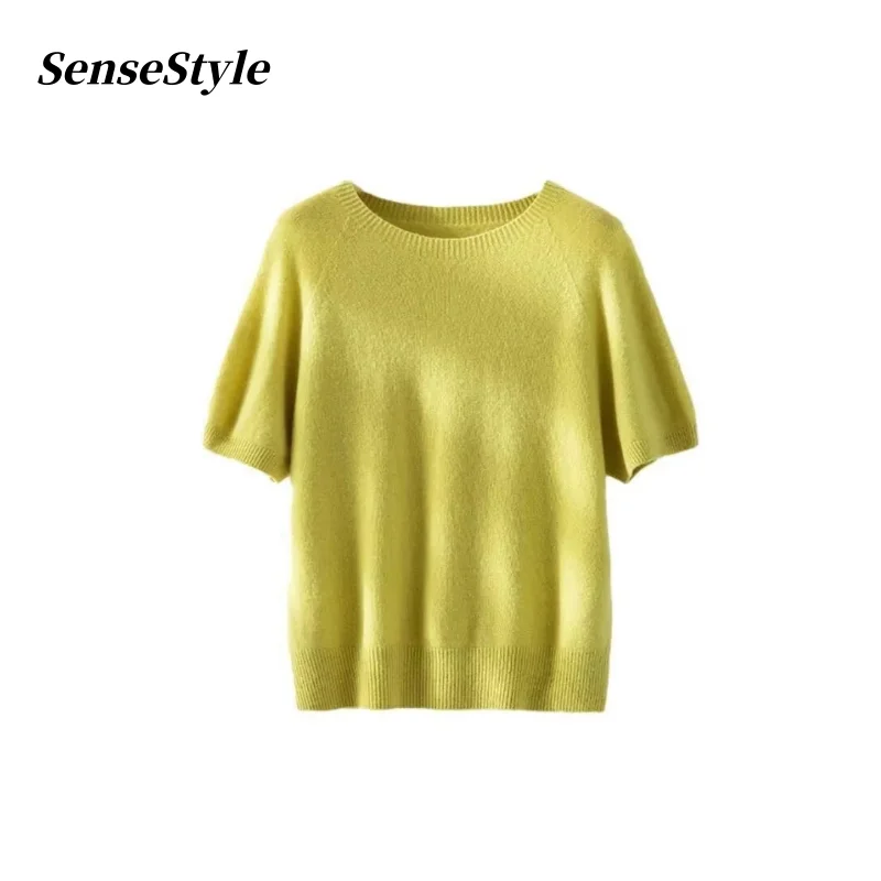 

Autumn Seamless Raglan Short Sleeve Sweater,women Round Neck 100% Merino Wool Loose Soft Knitwear