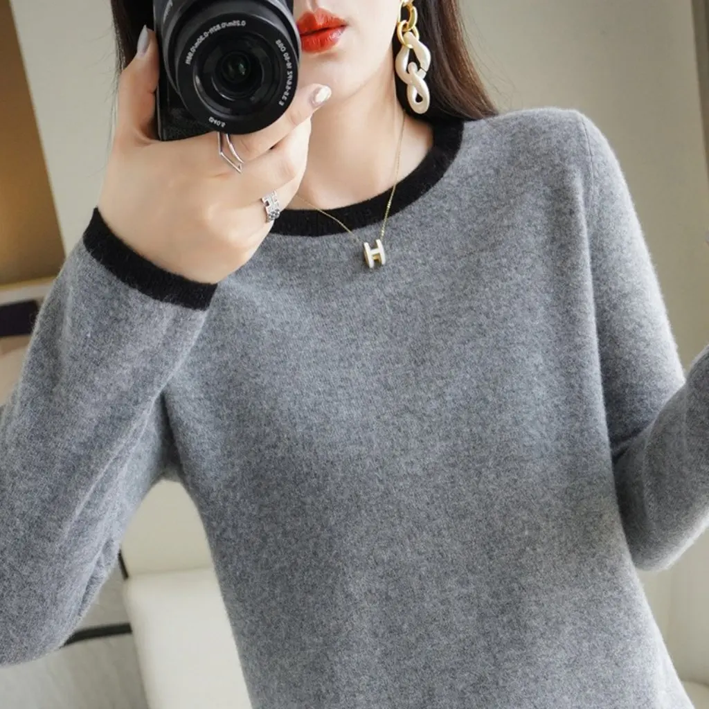 

Women's Autumn Pullover Sweater round Neck Long Sleeve Slim Fit Wool Base Shirt Fashionable Casual Knitwear for Ladies