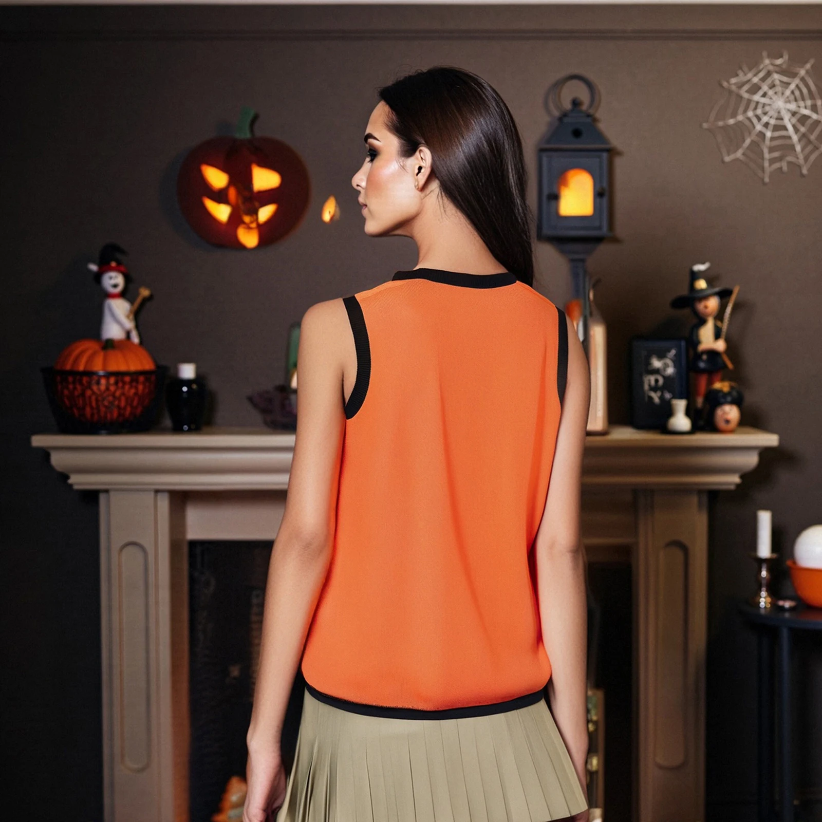 Dames Halloween vest vest vintage mouwloze V-hals knop omhoog heks kat borduurwerk tops