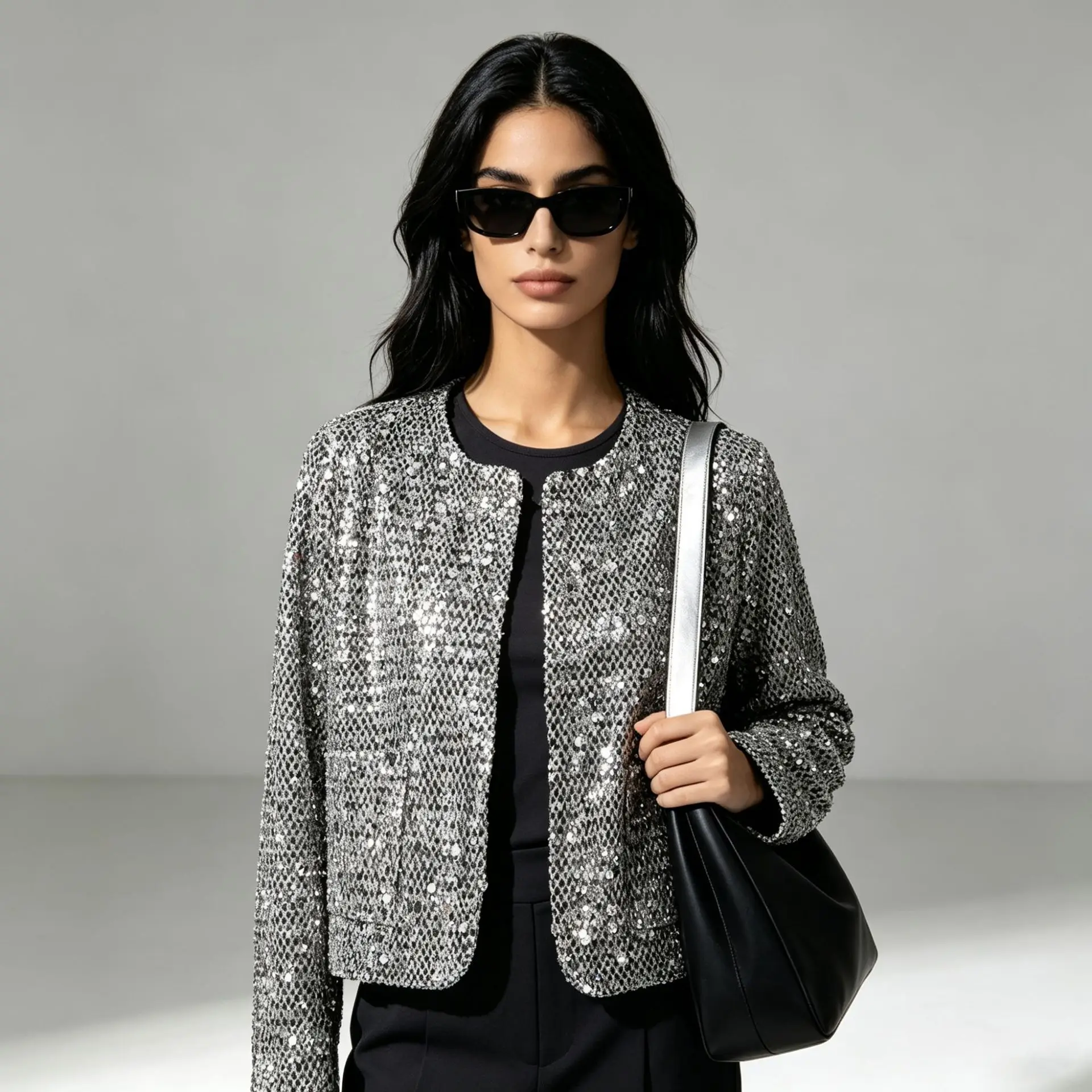 Trendy Women's Outerwear 2026 Autumn New Fashion Stylish Sequin Patchwork Design Long-sleeve Cardigan Vestidos Maxi