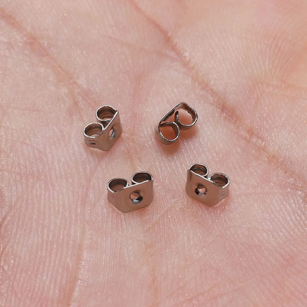 100Pcs Stainless Steel Earring Back Plug Earring Settings Base Ear Studs Back Stopper Butterfly Ear Stopper DIY Jewelry Making 6