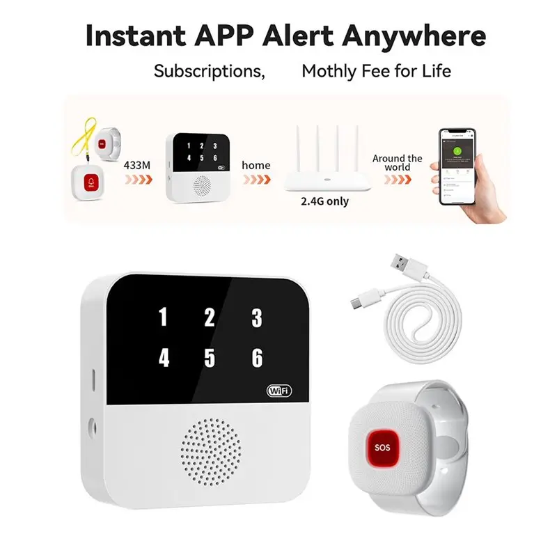 【NUEVO】SOS Pulsera inalámbrica Wifi Sistema de alerta de buscapersonas para cuidadores de ancianos Botón de llamada para pacientes mayores Ayuda a personas mayores en casa