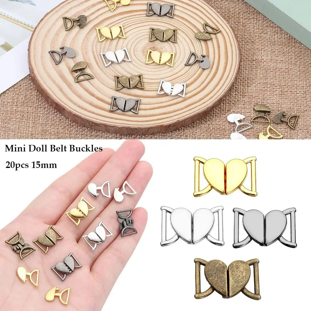 20Pcs 15mm Mini Ultra-small Tri-glide Buckle Heart Shape DIY Dolls Buckles Belt Buttons Doll Shoes Clothes Accessories