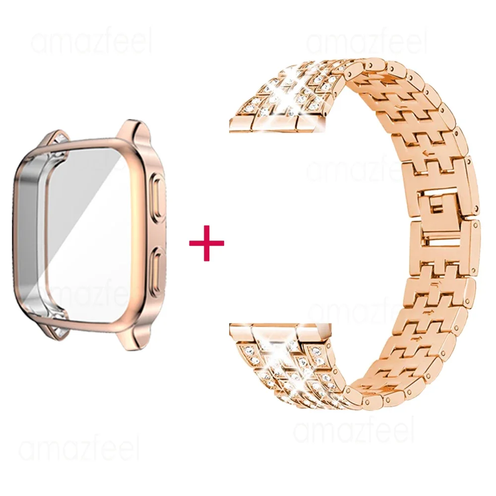 2in1 الماس حزام + حالة الشاشة ل Garmin Venu SQ الموسيقى Venu SQ 2 الفرقة سوار معدني الفولاذ المقاوم للصدأ حزام الساعات حزام ساعة اليد