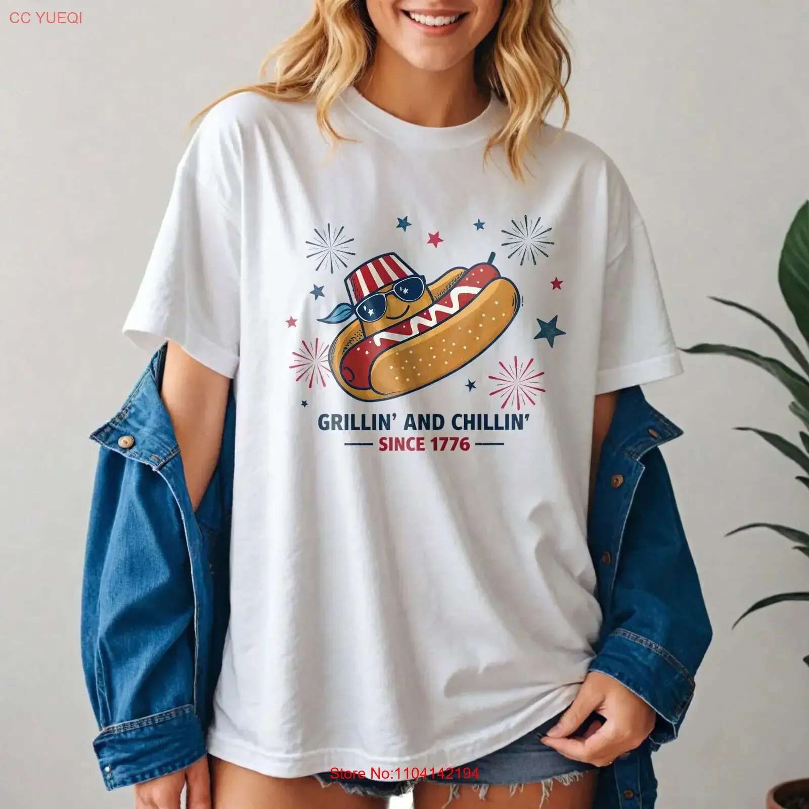 Camiseta Patriótica de Verano para Asados y BBQ con Diseño de Hotdog y Bandera de EE. UU. para el 4 de Julio, Estilo Vintage Lavado, Divertida, Americana Desde 1776