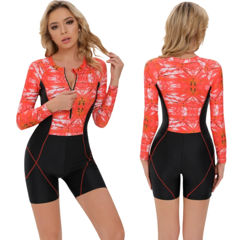 

One-Piece Zipper Sports Swimsuit for Women, Long Sleeve, Surfing Suit, Sun Protection, Surfing Suit, Dive Skin, Snorkeling Suit