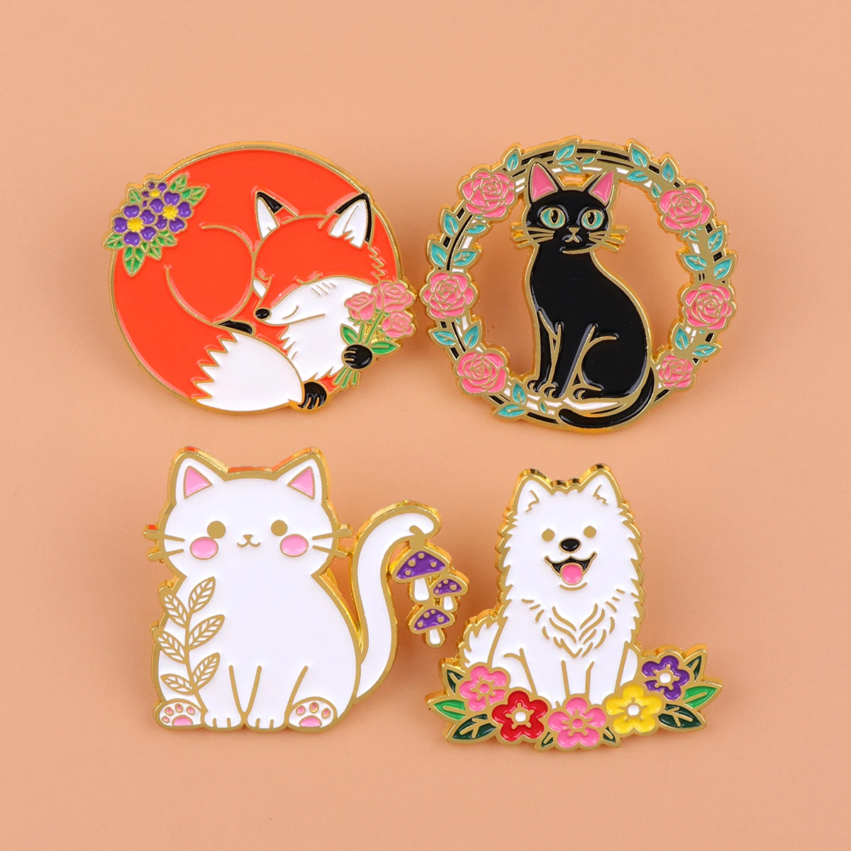 مزيج 5 قطعة/المجموعة لطيف الحيوانات والزهور المينا دبابيس بروش معدني على ظهره قبعة حقيبة طوق شارات مجوهرات الأزياء جمع الهدايا #2