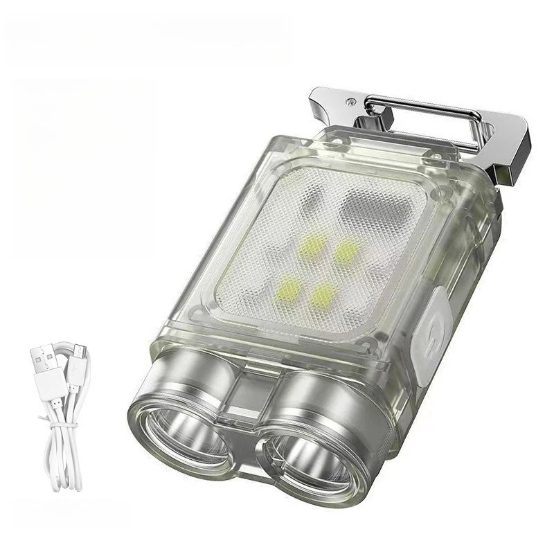Ultra-Bright Mini Keychain Light Multifunctional Portable Flashlight USB Rechargeable Outdoor Work Light Keychain Accessory