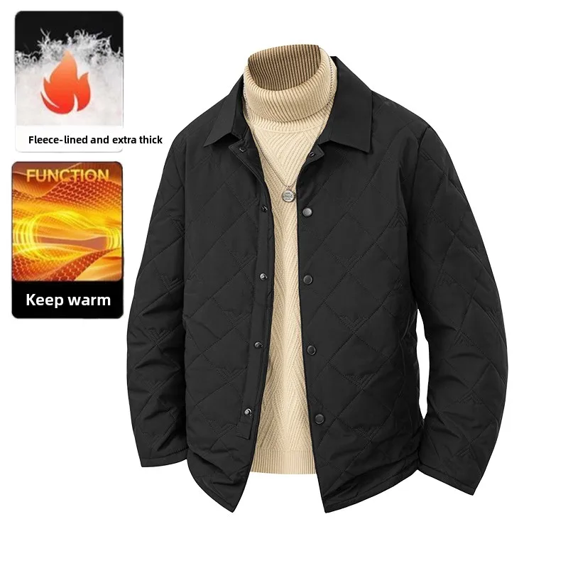 

Outdoor Men Solid-color Cotton-padded Jacket Comfortable Thickened Warm Fashionable Lapel Coat for The Middle-aged and Elderly