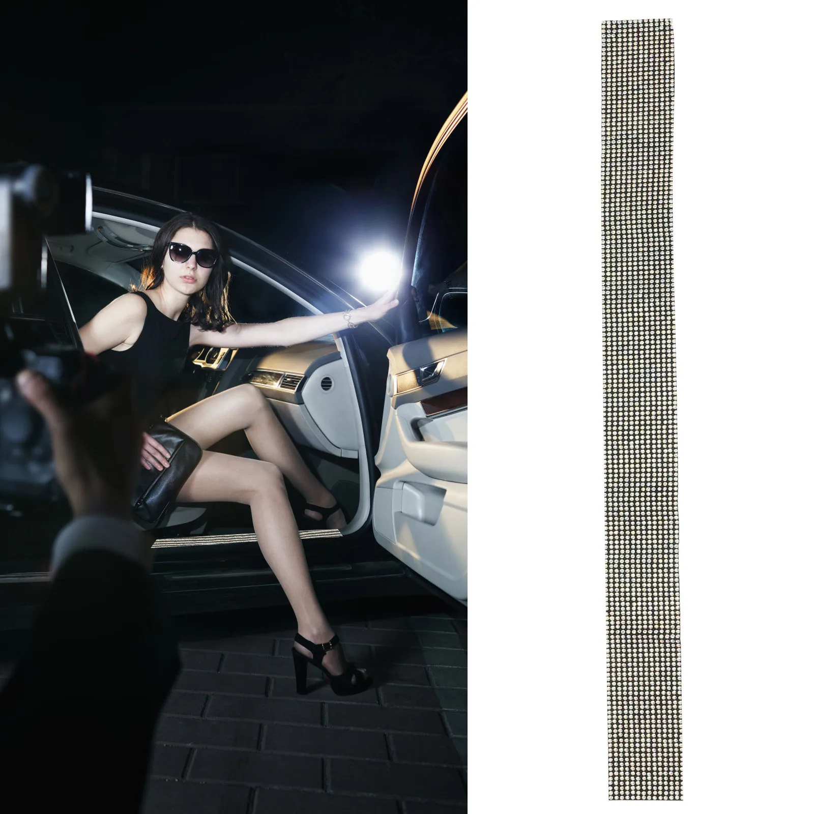 

4Pcs Protective Door Sill Sticker Rhinestone Embellished Anti Scratch Water Resistant Car Door Edge Guard Exterior Accessory