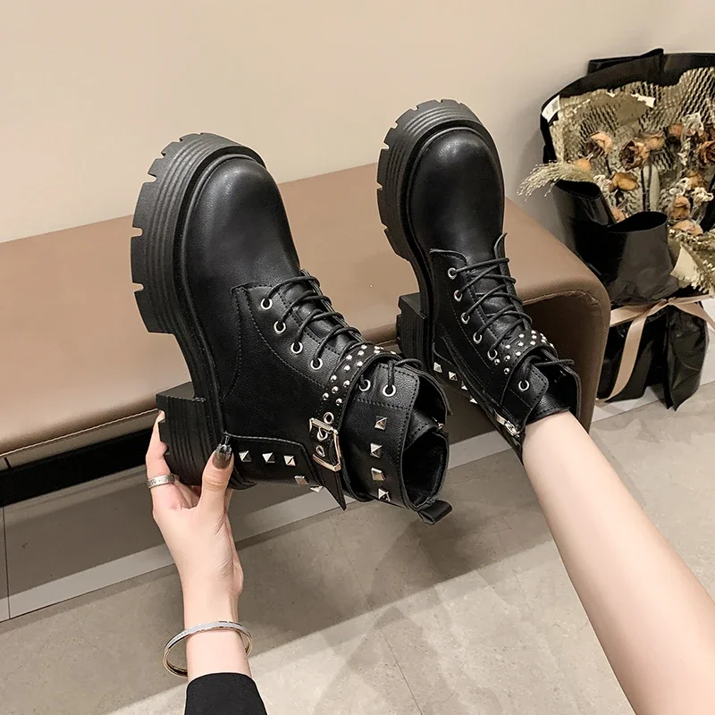 Women\'s Rubber Boots Footwear Zipper Rain Ankle 2024 New Lolita Autumn Women\'s Rock Solid Color Roman Basic Style Zapatos