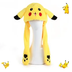 New Anime Kawaii Pikachu Women Hat Beanie Can Moving Bunny Ears Hat with Shine Earflap Casual Animal Cap Birthday Gift
