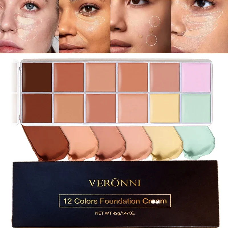 Paleta correctora desnuda de 12 colores, crema de contorno, Corrector de manchas de acné, ojeras, base facial, pigmento iluminador cosmético