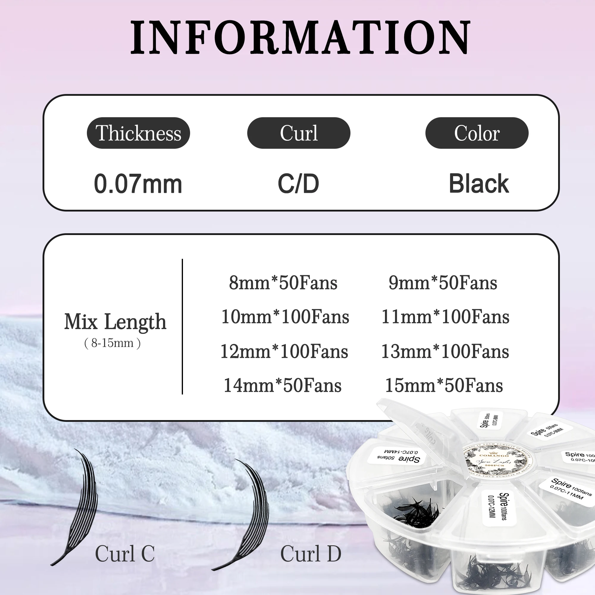 600pcs Loose Comic Feather Shape Premade Eyelash Extensions Soft Matte Black Manga Anime Spire Eyelashes Mix Tray