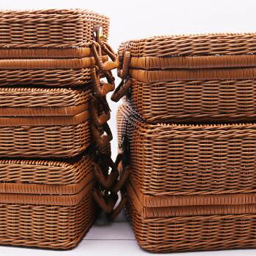 

Rattan Storage Box Woven Makeup Organizer Portable Cosmetics Case Holder