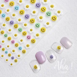 Autocollants 3D pour Ongles avec Visage Souriant, Décalcomanies de Décoration, Dessin Animé, Coloré, Auto-Adhésif, DIY, 1 Pièce