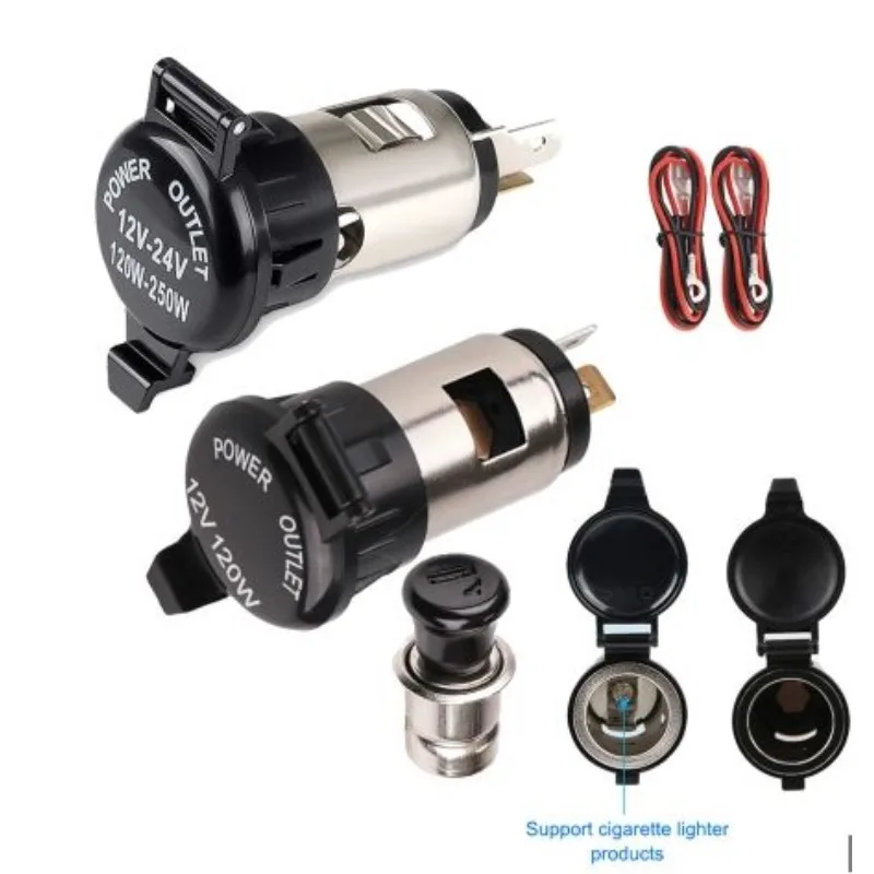 DC 12V Automotive Cigarette Lighter Socket Waterproof Cover Extension Cable for Cars Trucks RVs Yachts Motorcycles-1/2 Set