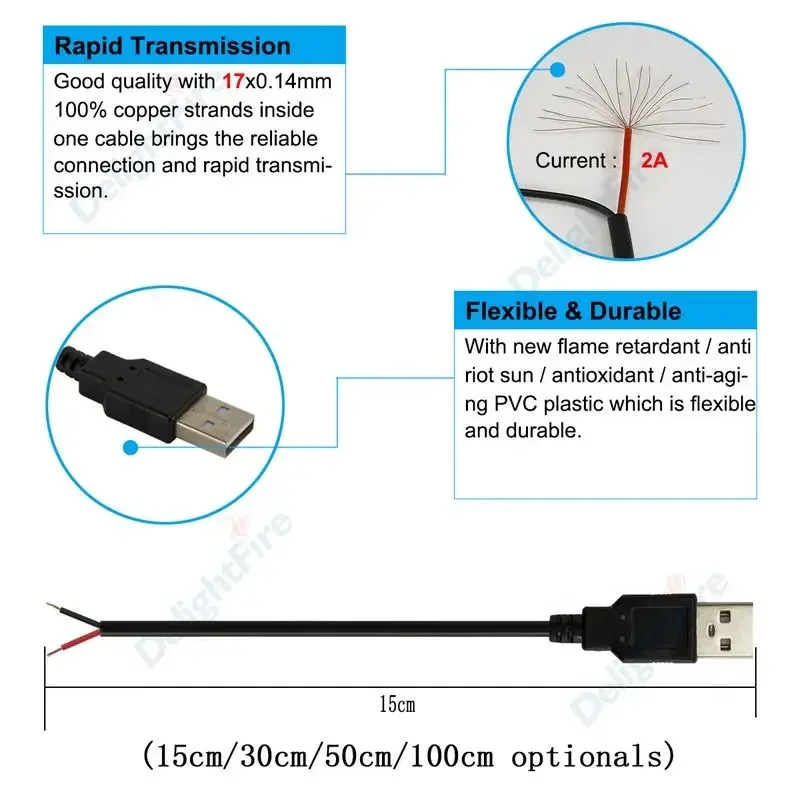 USB 2.0 LED Connector Cable line 2pin USB Socket Power Connect Wire Connectors For DC5V Single Color LED Strip Lights