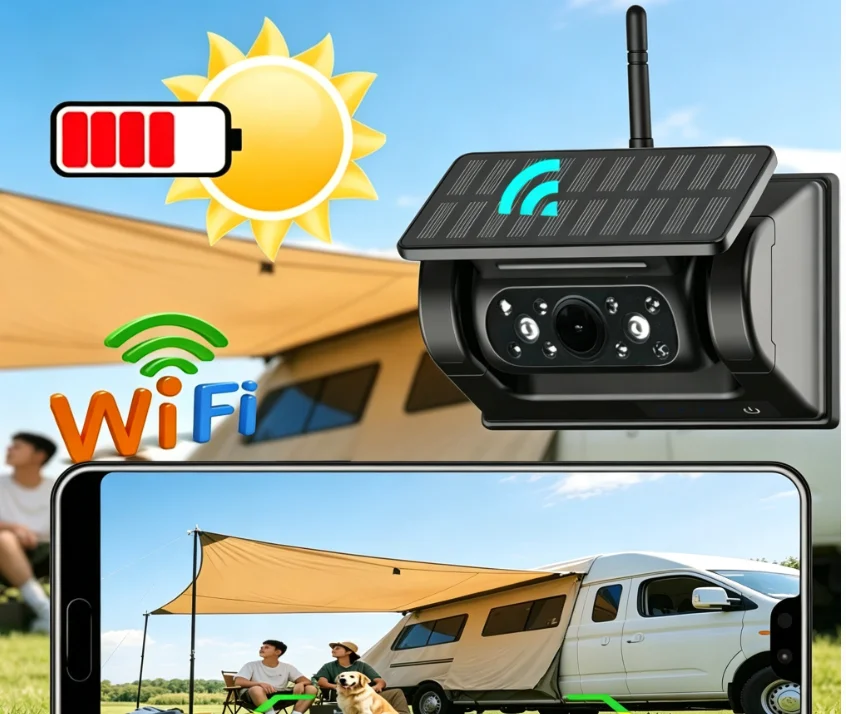 WiFi Solar Backup Camera Magnetic Base Wireless Blind Spot Alarm Backup for IPhone Android Bus Van Truck RV Front Rear View***