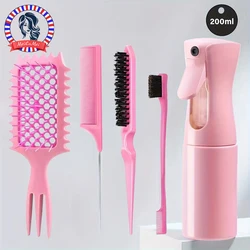 5-Piece Detangling & Styling Set: Curl Define Styling Brush Curved Rat Tail Comb Edge Control Brush Salon DIY Hairdressing Tools