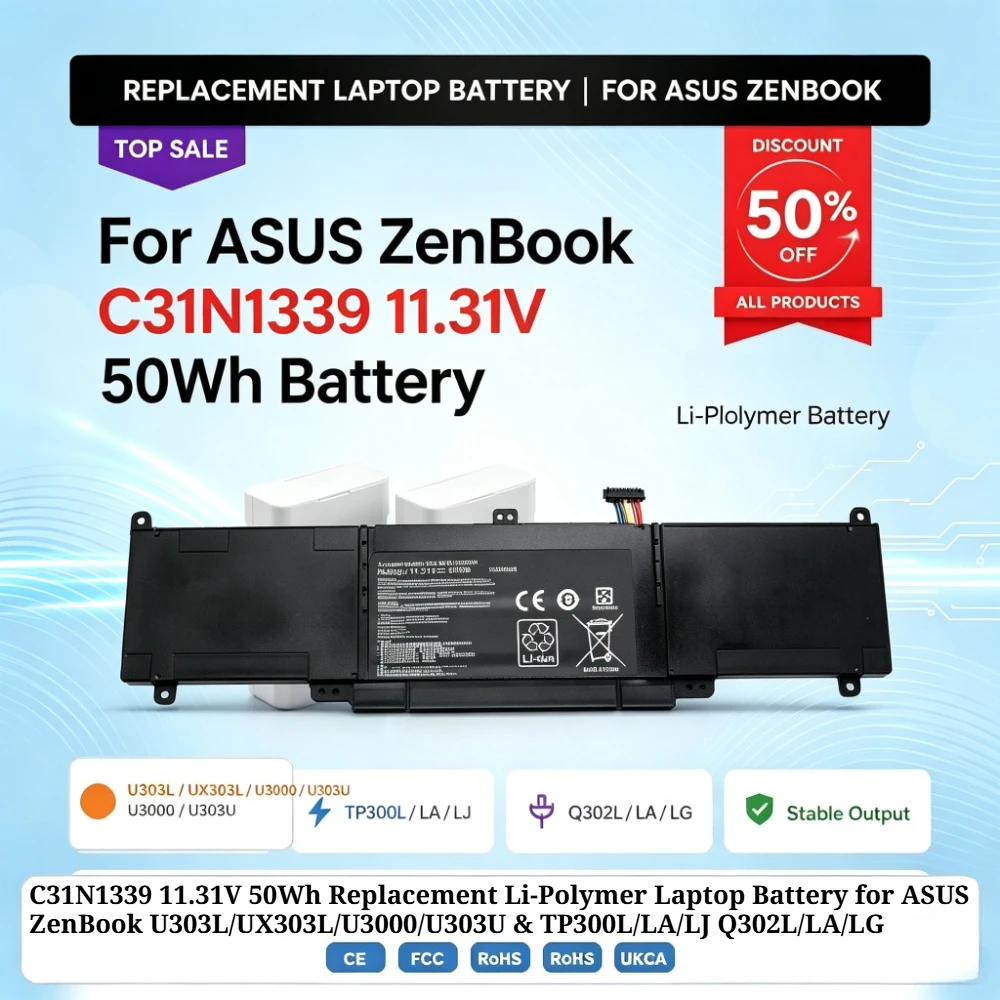 C31N1339 11.31V 50Wh Replacement Li-Polymer Laptop Battery for ASUS ZenBook U303L/UX303L/U3000/U303U & TP300L/LA/LJ Q302L/LA/LG