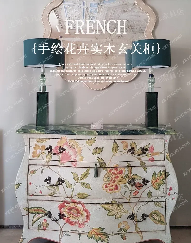 M32 retro hand-painted flower pattern locker entrance living room storage cabinet decorative cabinet