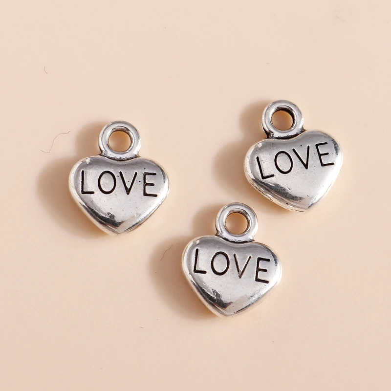 Leslie 30 Stück 10*12mm Anhänger Antik Silberfarbene Metall-Liebesherz-Charms für DIY Schmuckherstellung Armband Halskette Schmuck – Detail 5