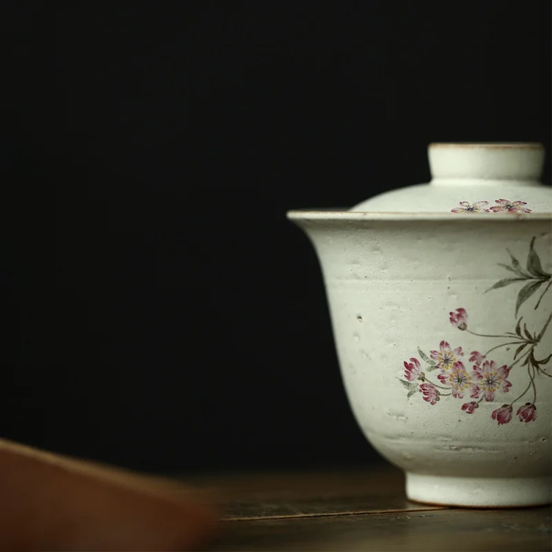 

Antique Pink Hand-Painted Cherry Blossom Gaiwan Tea Cup Single Household Two Bowl Japanese Style Porcelain Kung Fu Tea Set Tea M
