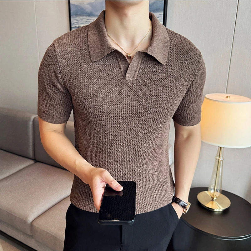 Men\'s Summer High Quality Short-sleeved Knitted Polo Shirts Male Slim Fit Fashion Polo Shirts 4XL-M