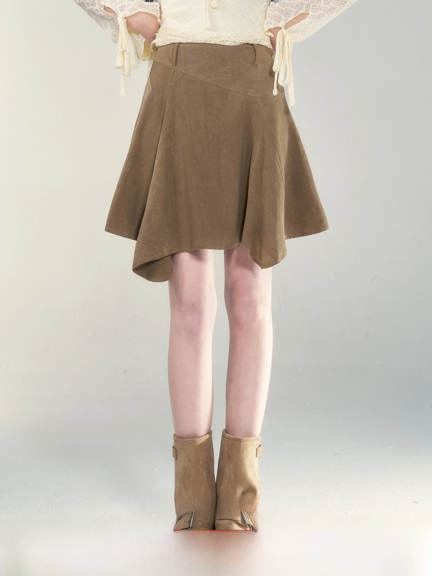 

Chic A-Line Skirt in Coffee Color for Women High Waist Commuter Sle Spring 2026 New Arrival by One Small Wild Berry