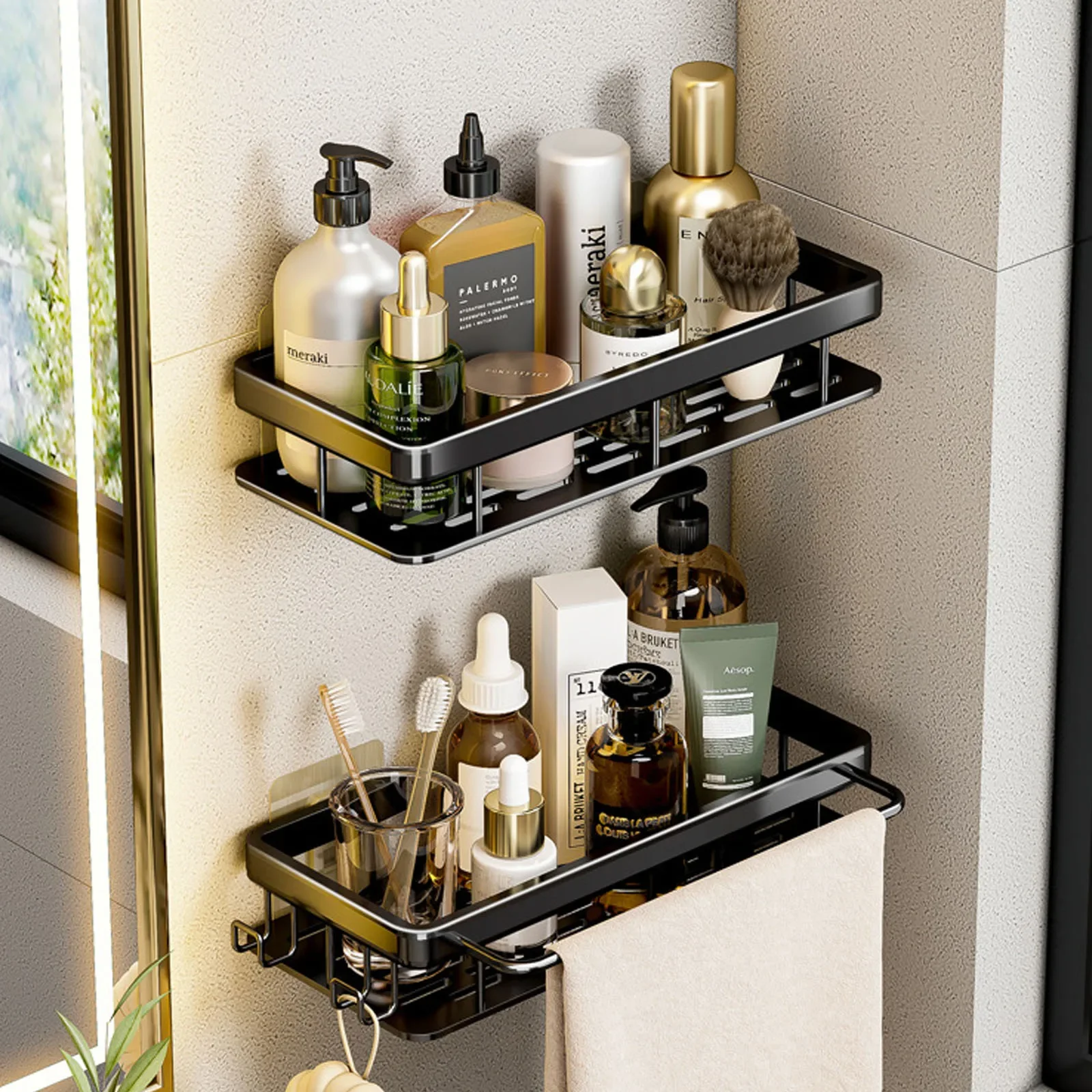 Bathroom Shelf No Drill Wall Mounted Shampoo Bottle Shower Corner Rack Toilet Storage Rack Aluminum Bathroom Kitchen Accessories - view 3