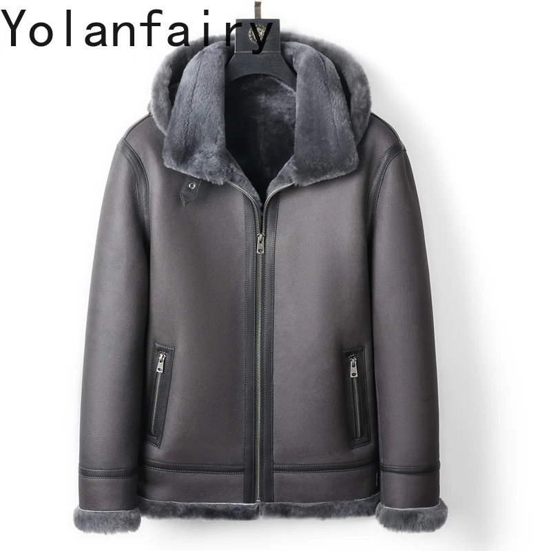 

Winter Clothing Male Original Natural Sheep Leather and Fur Coat Men's Jacket 2023 New in Outwears Detachable Hat Warm Jackets F