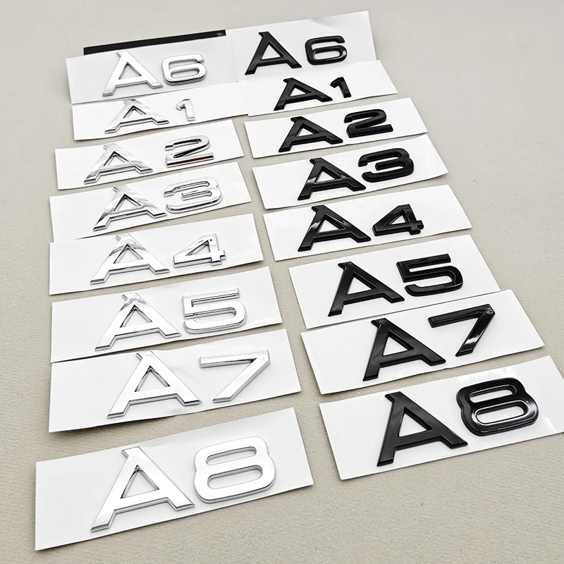 3D ABS Black Car Letter Logo A1 A2 A3 A4 A5 A6 A7 A8 Rear Trunk Badge Emblem Decal For Audi A1 2 3 4 5 6 7 8 Sticker Accessories
