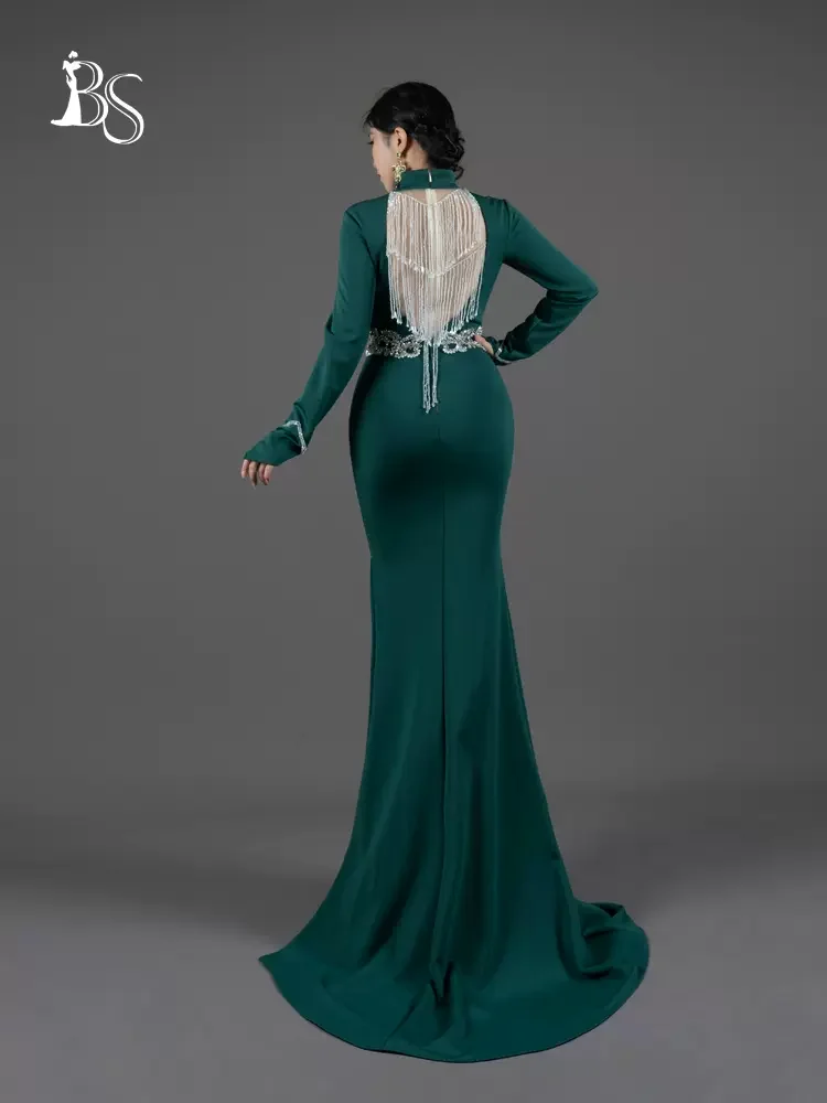 Baisha Original Evening Dress Sexy Backless Tassel Elegant Twisted Roman Mermaid Gown With Train Celebrity Runway For Prom Party