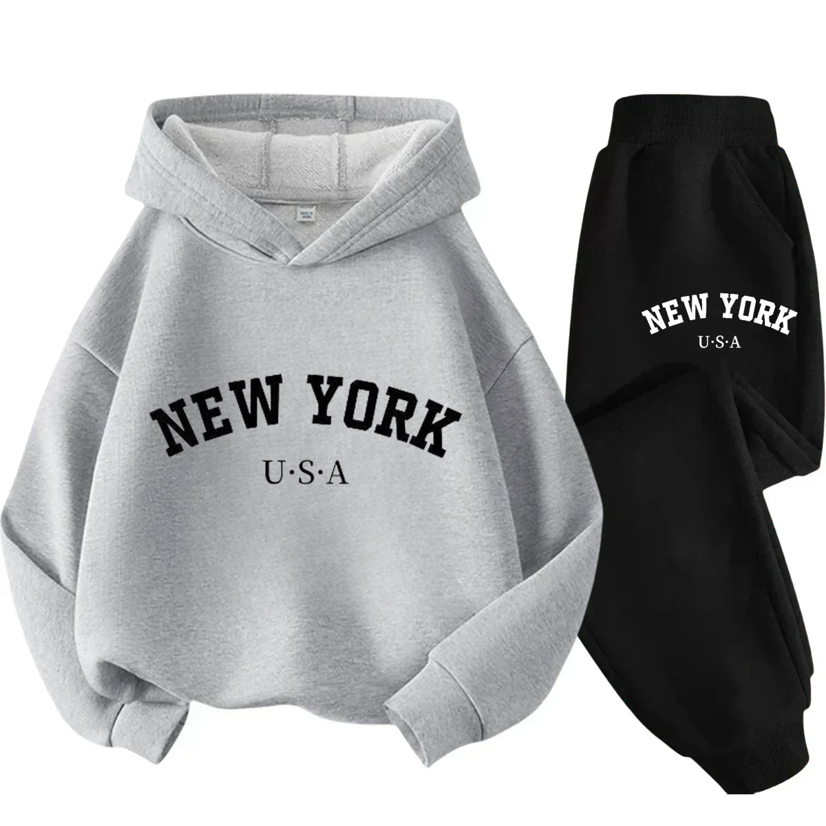 Kids Fashion Simple USA New York Alphabet Print Casual Suit Boys Outdoor Sports Suit Girls Fall and Winter Comfortable Warm Suit