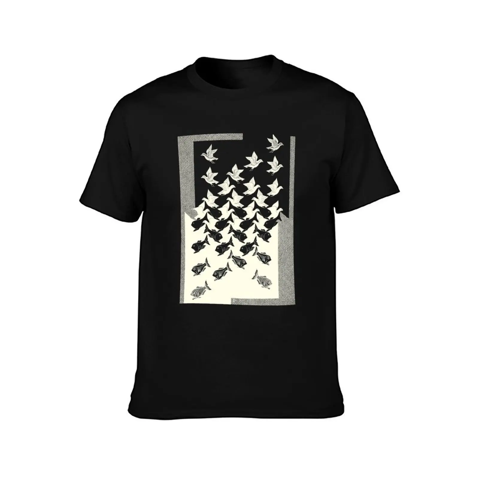 M.C. Escher - Sky And Water II, 1938 [Dark Background] T-Shirt Trendy Print Short Sleeve T-Shirt